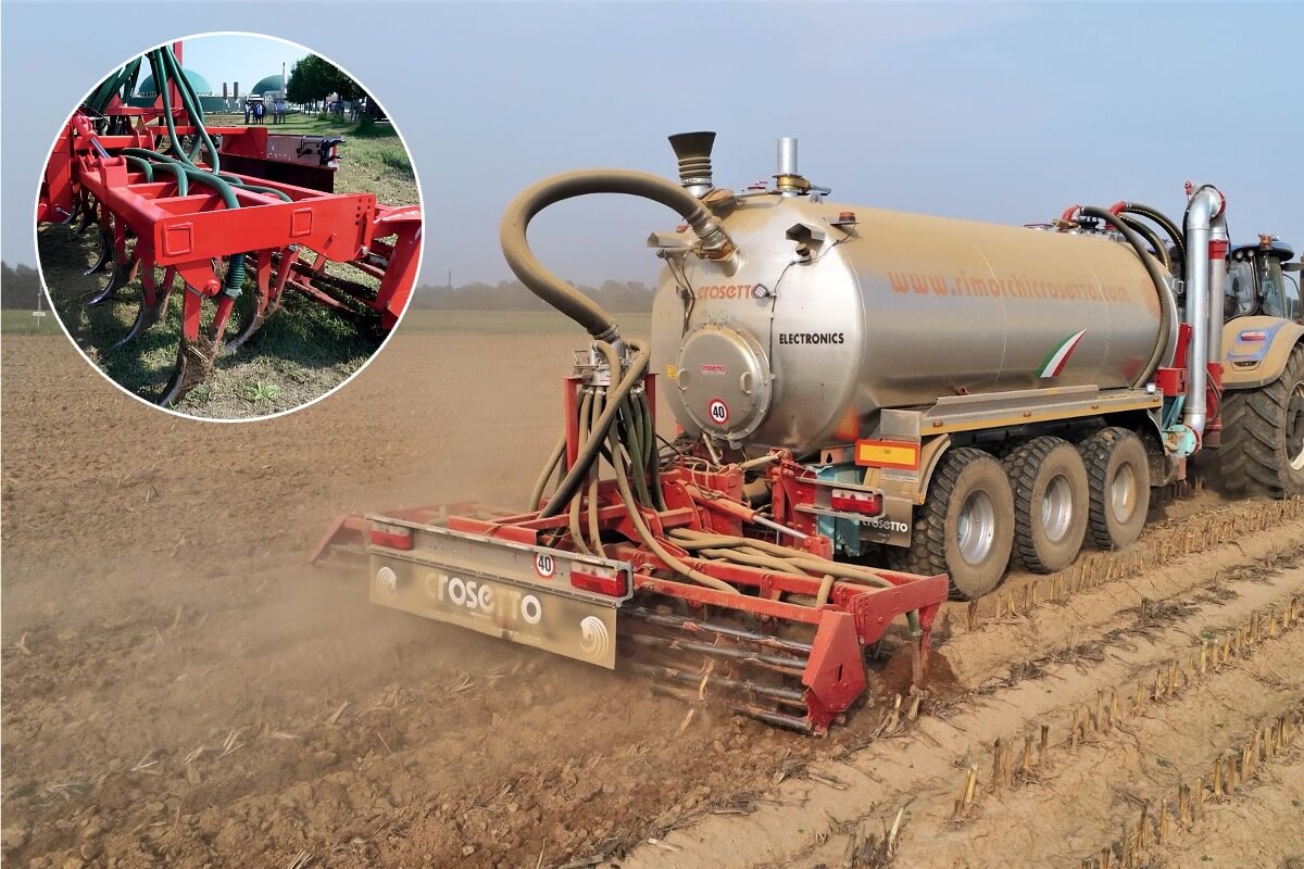 Carrobotte con sistema ad ancore per interramento liquame e rullo posteriore abbinati all'attacco tre punti